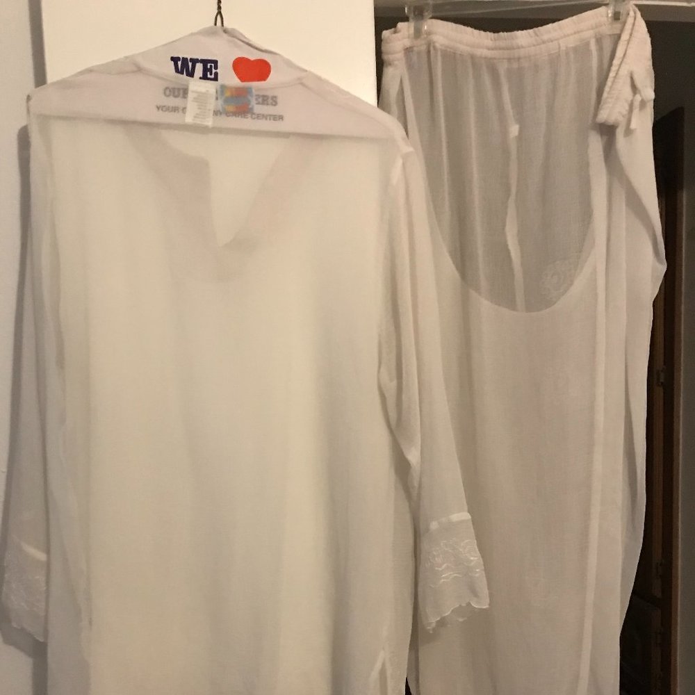 Sand and Sun 2X very sheer white gauzy outfit to cover swim suit or other.